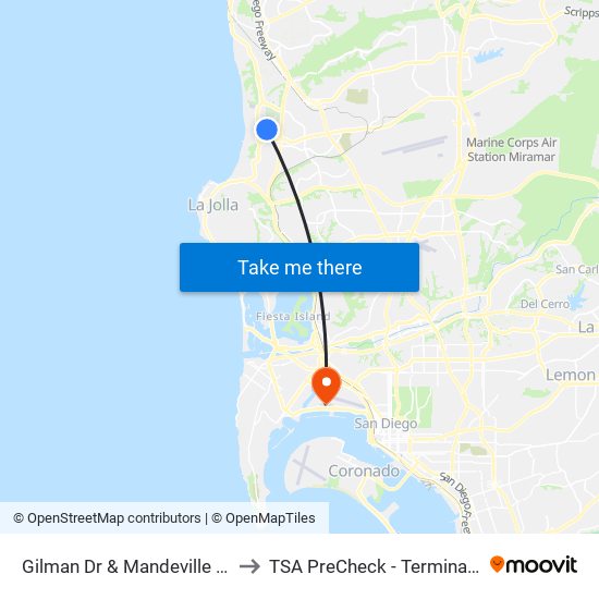 Gilman Dr & Mandeville Ln to TSA PreCheck - Terminal 2 map