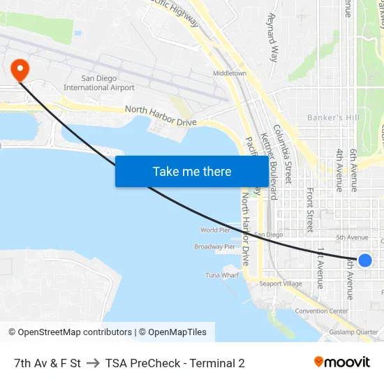 7th Av & F St to TSA PreCheck - Terminal 2 map