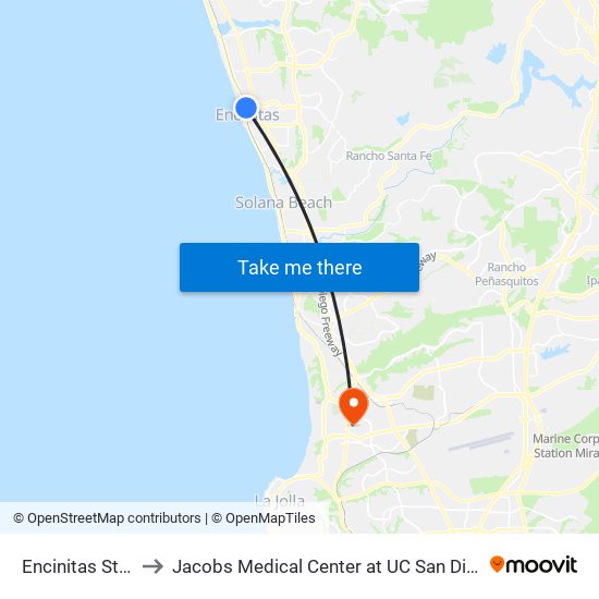 Encinitas Station to Jacobs Medical Center at UC San Diego Health map