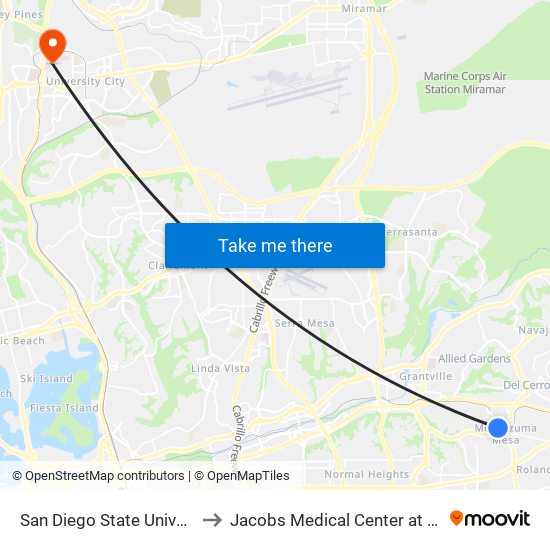 San Diego State University (Hardy Ave) to Jacobs Medical Center at UC San Diego Health map