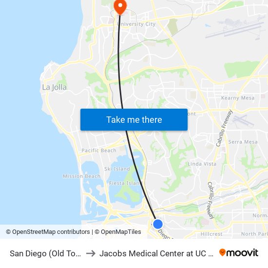 San Diego (Old Town-Flixbus) to Jacobs Medical Center at UC San Diego Health map