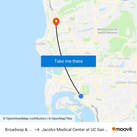 Broadway & 9th Av to Jacobs Medical Center at UC San Diego Health map