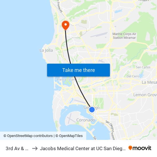 3rd Av & B St to Jacobs Medical Center at UC San Diego Health map