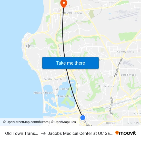 Old Town Transit Center to Jacobs Medical Center at UC San Diego Health map
