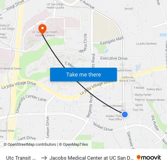Utc Transit Center to Jacobs Medical Center at UC San Diego Health map