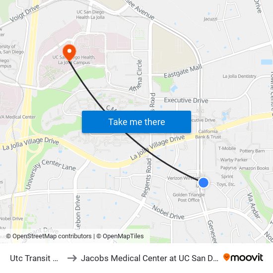 Utc Transit Center to Jacobs Medical Center at UC San Diego Health map