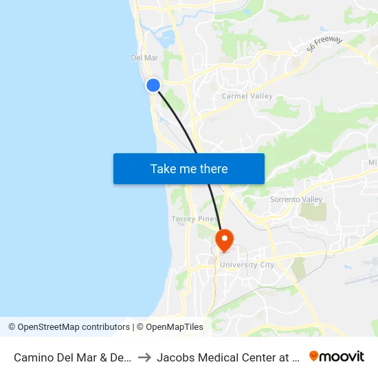 Camino Del Mar & Del Mar Heights Rd to Jacobs Medical Center at UC San Diego Health map