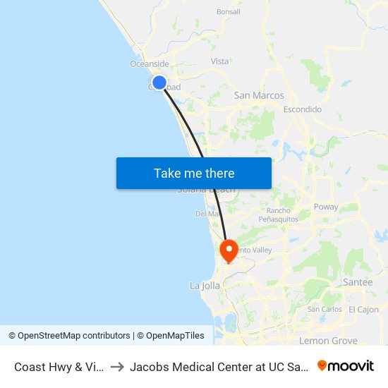 Coast Hwy & Vista Way to Jacobs Medical Center at UC San Diego Health map