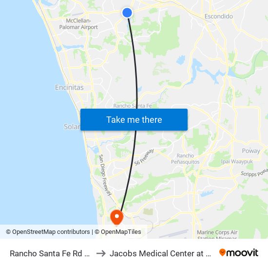 Rancho Santa Fe Rd & San Marcos Bl to Jacobs Medical Center at UC San Diego Health map