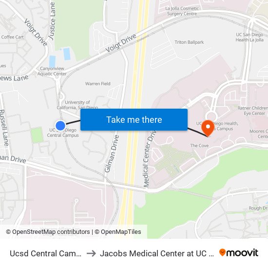 Ucsd Central Campus Station to Jacobs Medical Center at UC San Diego Health map