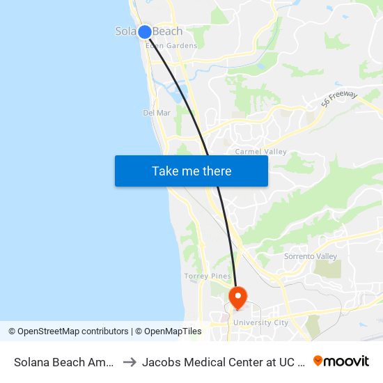 Solana Beach Amtrak Station to Jacobs Medical Center at UC San Diego Health map