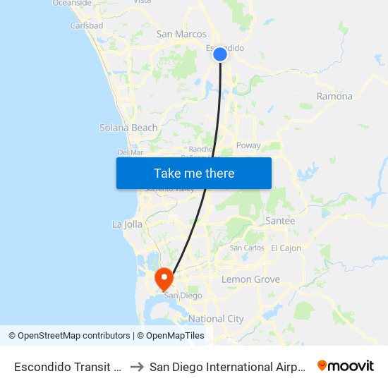 Escondido Transit Center to San Diego International Airport (SAN) map