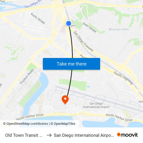 Old Town Transit Center to San Diego International Airport (SAN) map