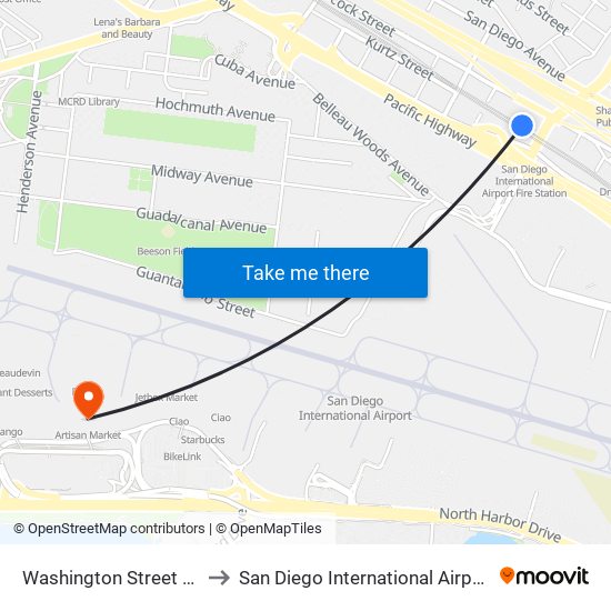 Washington Street Station to San Diego International Airport (SAN) map