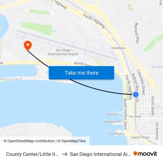 County Center/Little Italy Station to San Diego International Airport (SAN) map
