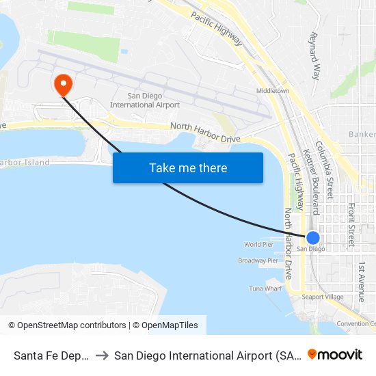 Santa Fe Depot to San Diego International Airport (SAN) map