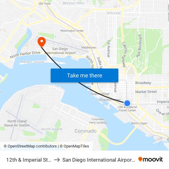 12th & Imperial Station to San Diego International Airport (SAN) map