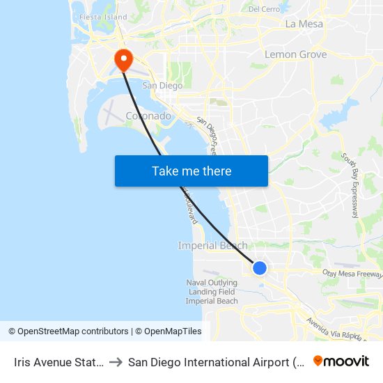 Iris Avenue Station to San Diego International Airport (SAN) map
