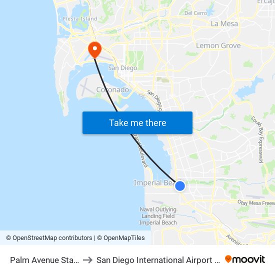 Palm Avenue Station to San Diego International Airport (SAN) map