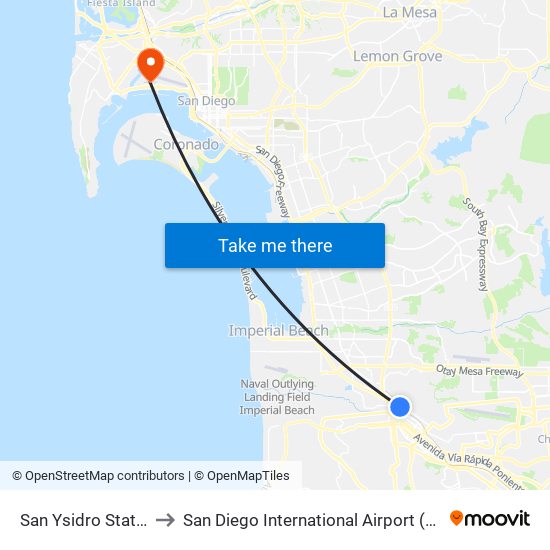 San Ysidro Station to San Diego International Airport (SAN) map