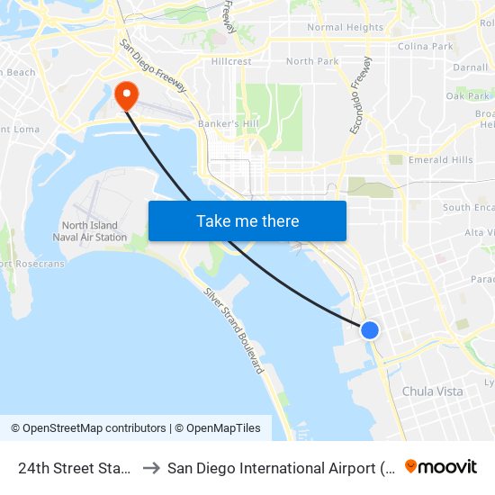 24th Street Station to San Diego International Airport (SAN) map