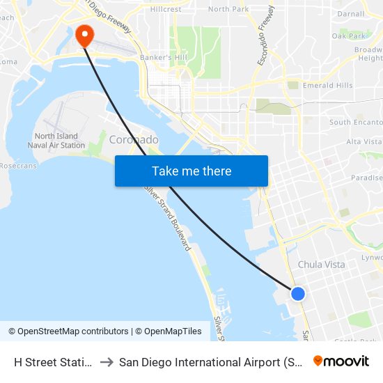 H Street Station to San Diego International Airport (SAN) map