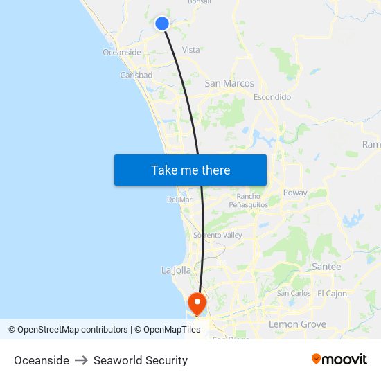 Oceanside to Seaworld Security map
