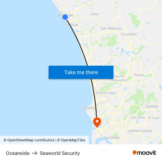 Oceanside to Seaworld Security map