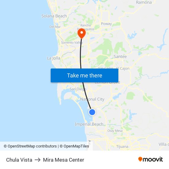 Chula Vista to Mira Mesa Center map