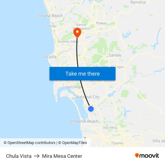 Chula Vista to Mira Mesa Center map