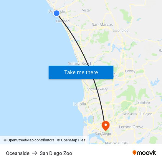 Oceanside to San Diego Zoo map