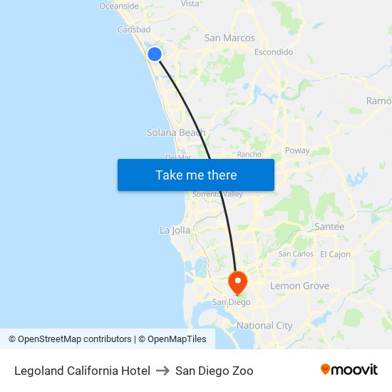 Legoland California Hotel to San Diego Zoo map