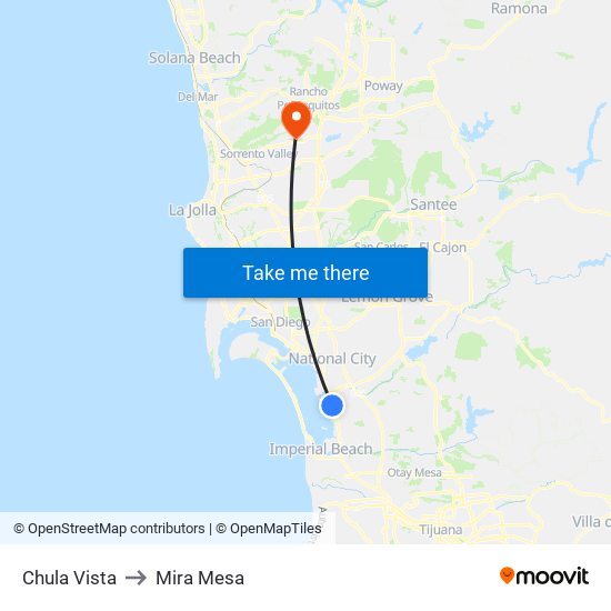 Chula Vista to Mira Mesa map