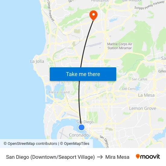 San Diego (Downtown/Seaport Village) to Mira Mesa map