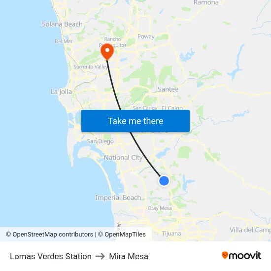 Lomas Verdes Station to Mira Mesa map