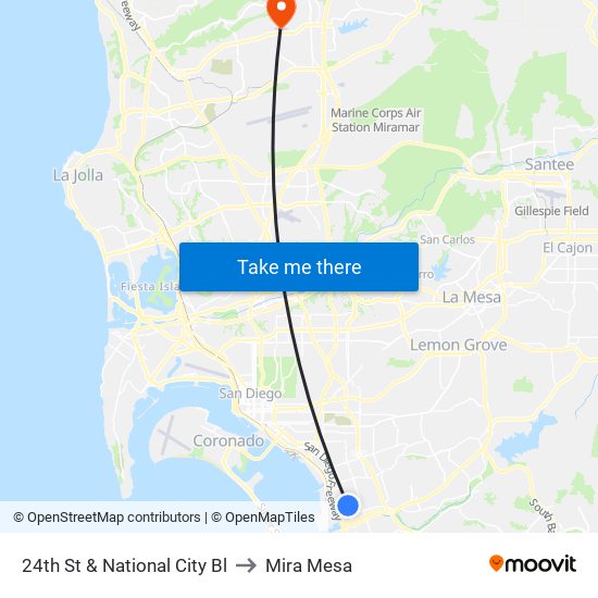 24th St & National City Bl to Mira Mesa map