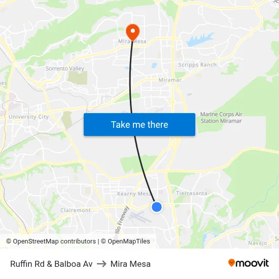 Ruffin Rd & Balboa Av to Mira Mesa map