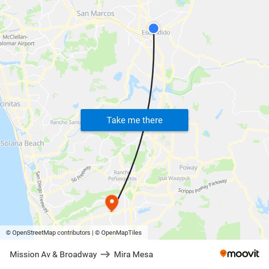 Mission Av & Broadway to Mira Mesa map