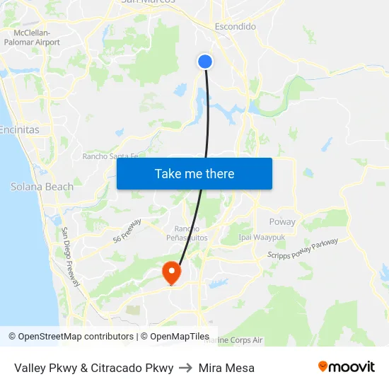 Valley Pkwy & Citracado Pkwy to Mira Mesa map
