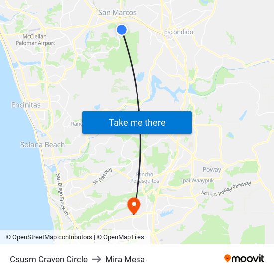 Csusm Craven Circle to Mira Mesa map