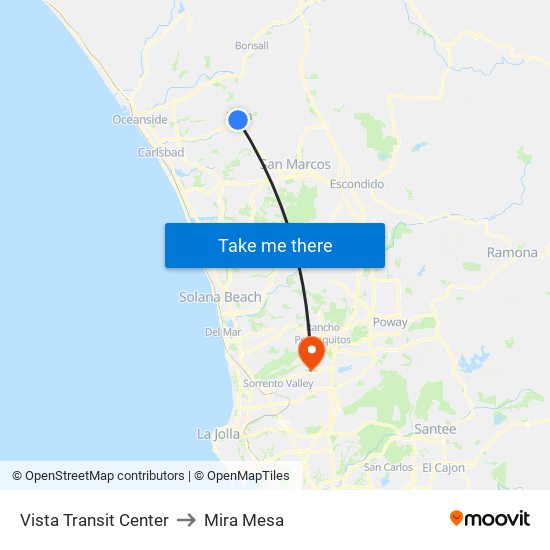 Vista Transit Center to Mira Mesa map