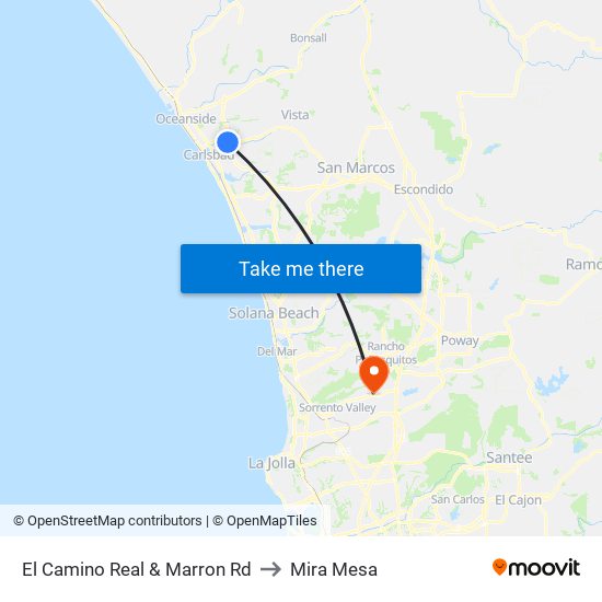 El Camino Real & Marron Rd to Mira Mesa map