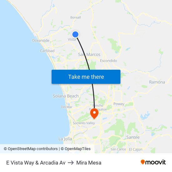 E Vista Way & Arcadia Av to Mira Mesa map