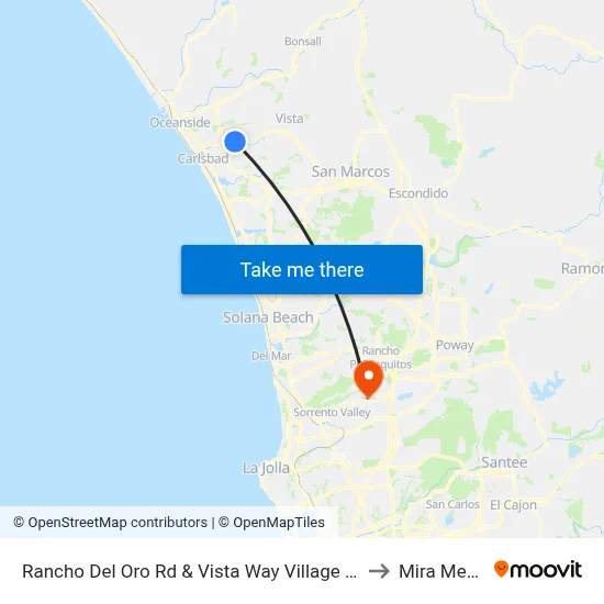 Rancho Del Oro Rd & Vista Way Village Dr to Mira Mesa map