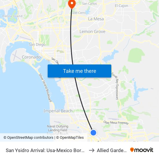 San Ysidro Arrival: Usa-Mexico Border to Allied Gardens map