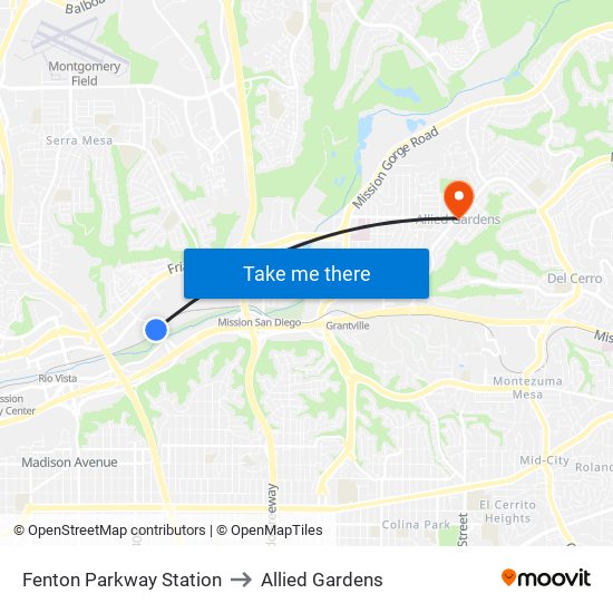 Fenton Parkway Station to Allied Gardens map