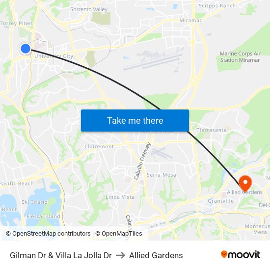 Gilman Dr & Villa La Jolla Dr to Allied Gardens map