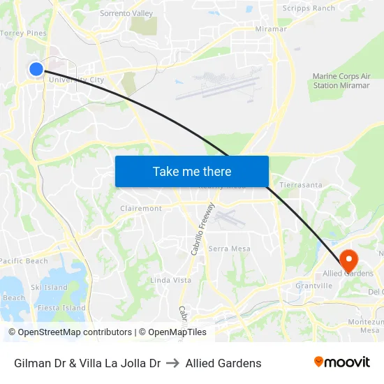 Gilman Dr & Villa La Jolla Dr to Allied Gardens map