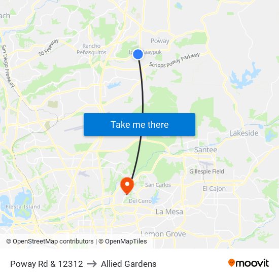 Poway Rd & 12312 to Allied Gardens map