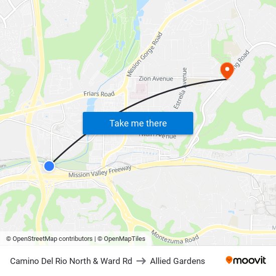 Camino Del Rio North & Ward Rd to Allied Gardens map